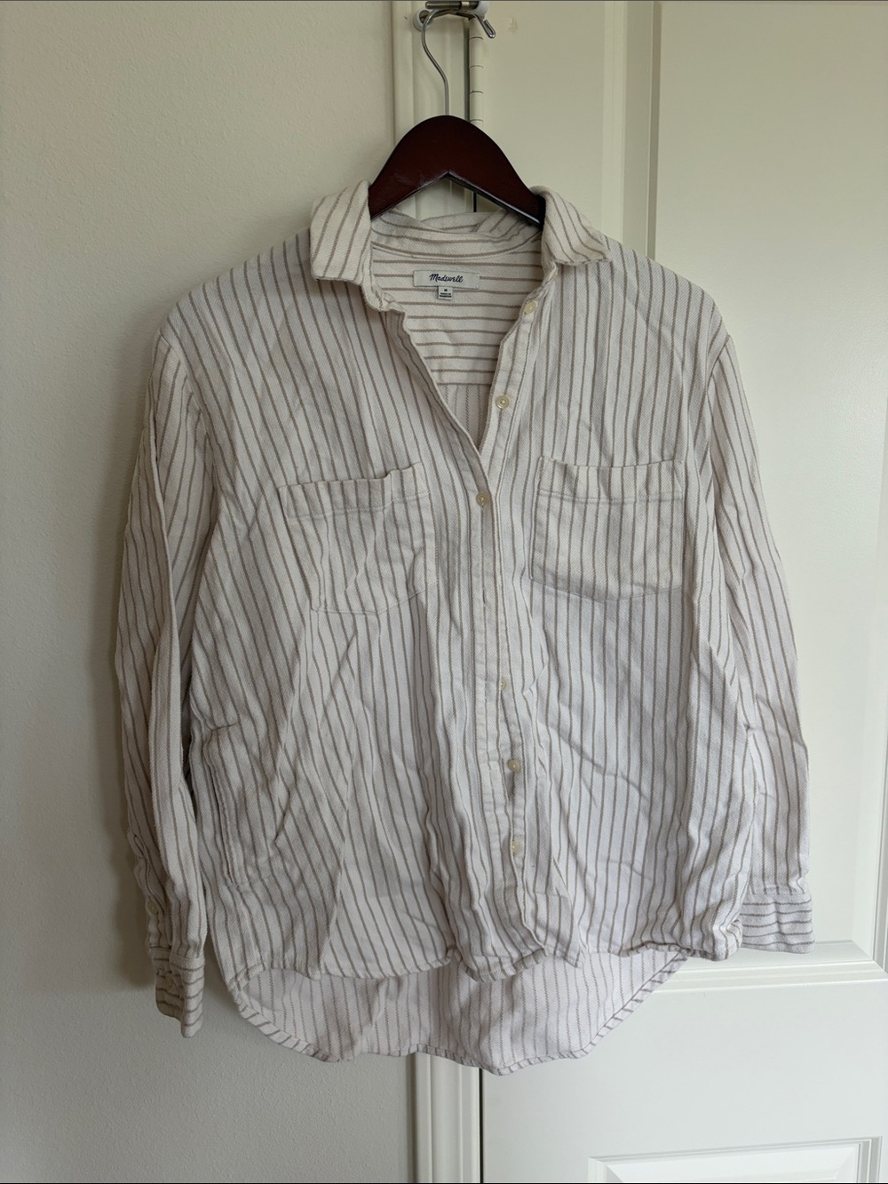 Madewell women’s flannel shirt  Cream with Brown Pinstripes